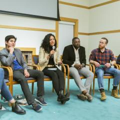 Youth presenters speaking at the 2019 Ikeda Forum