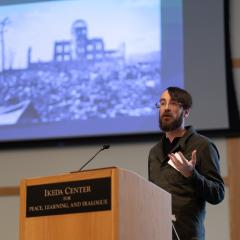 Dr. Stephen Herzog speaking at the 2026 Educating for Peace Conference