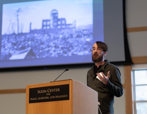 Dr. Stephen Herzog speaking at the 2026 Educating for Peace Conference
