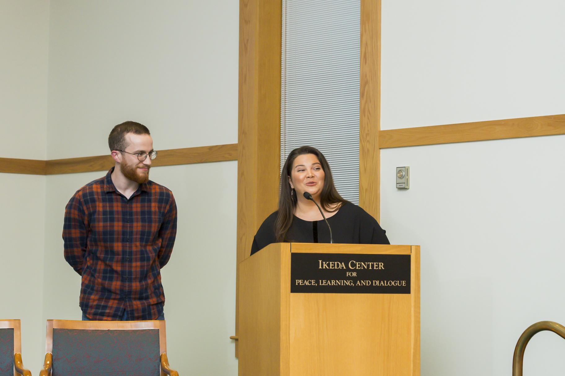 Burcu Gulec and Keegan Stricker present at the 2019 Ikeda Forum