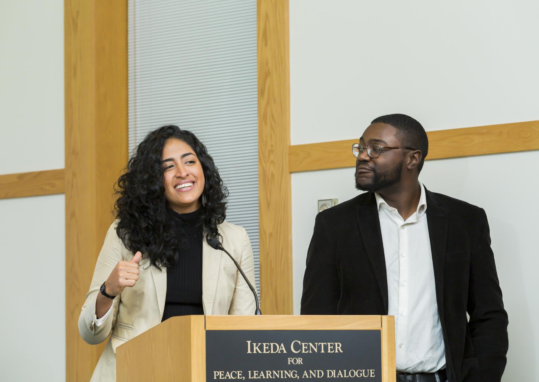 Ana Pediet and Isaiah Moon present at the 2019 Ikeda Forum