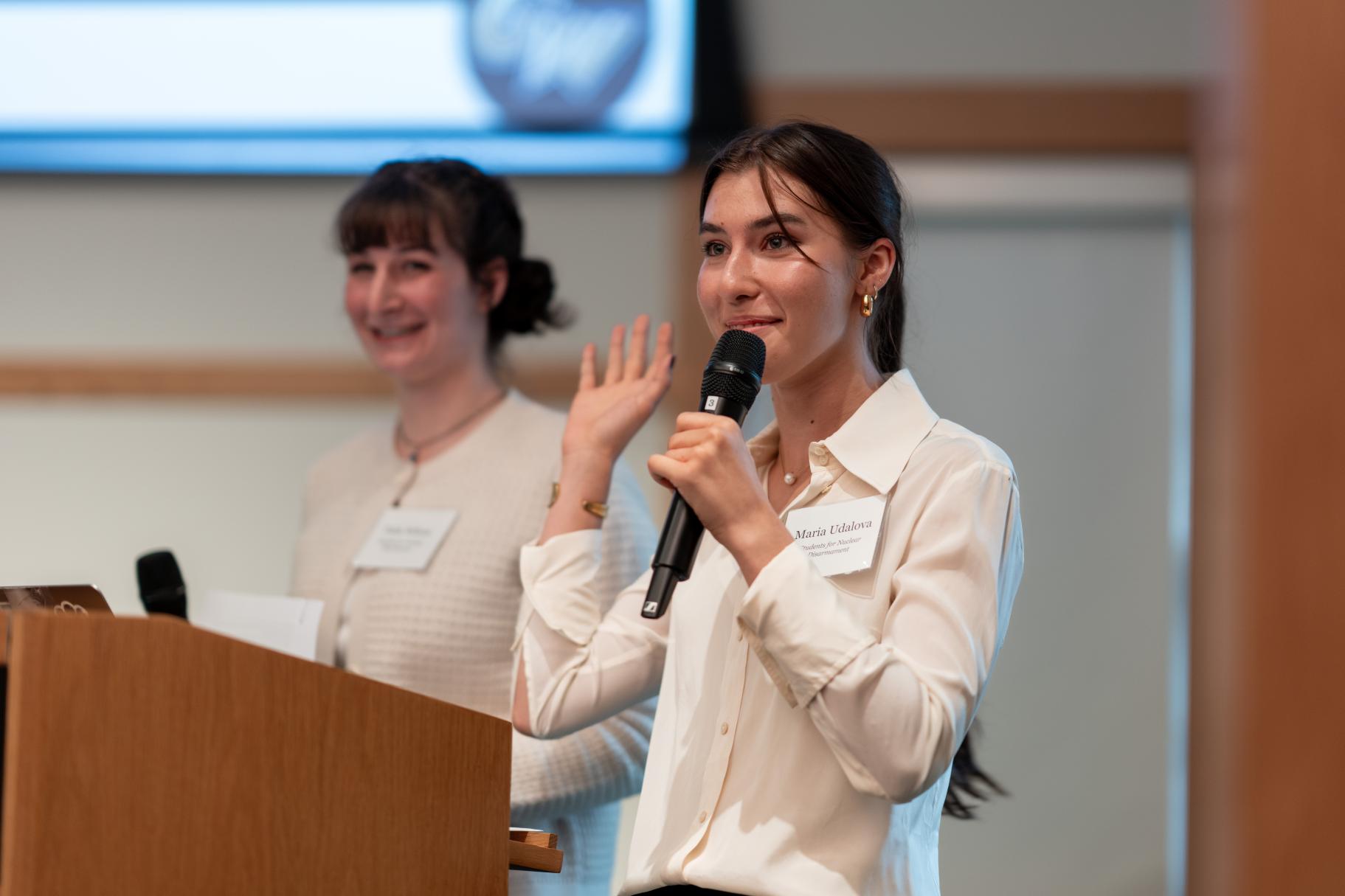 Talia Wilcox and Maria Udalova at 2025 Educating for Peace Conference