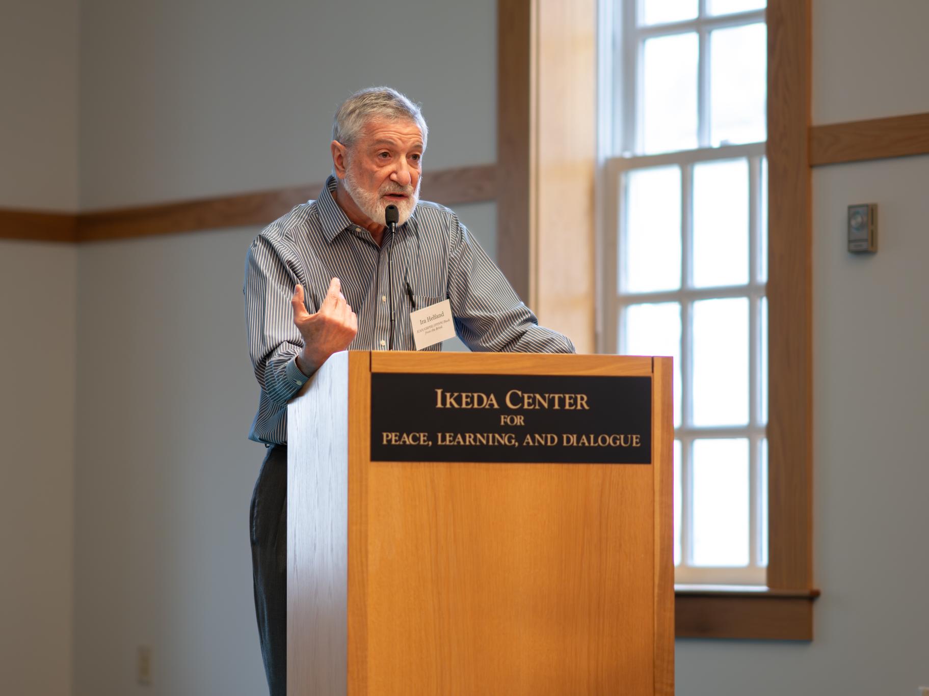 Dr. Ira Helfand speaking at the 2026 Educating for Peace Conference