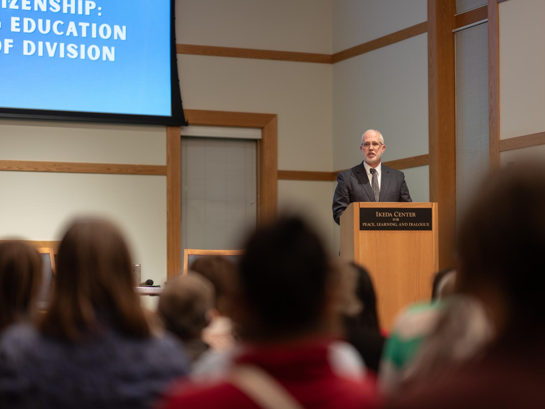 Kevin Maher speaking at the 2026 Ikeda Forum