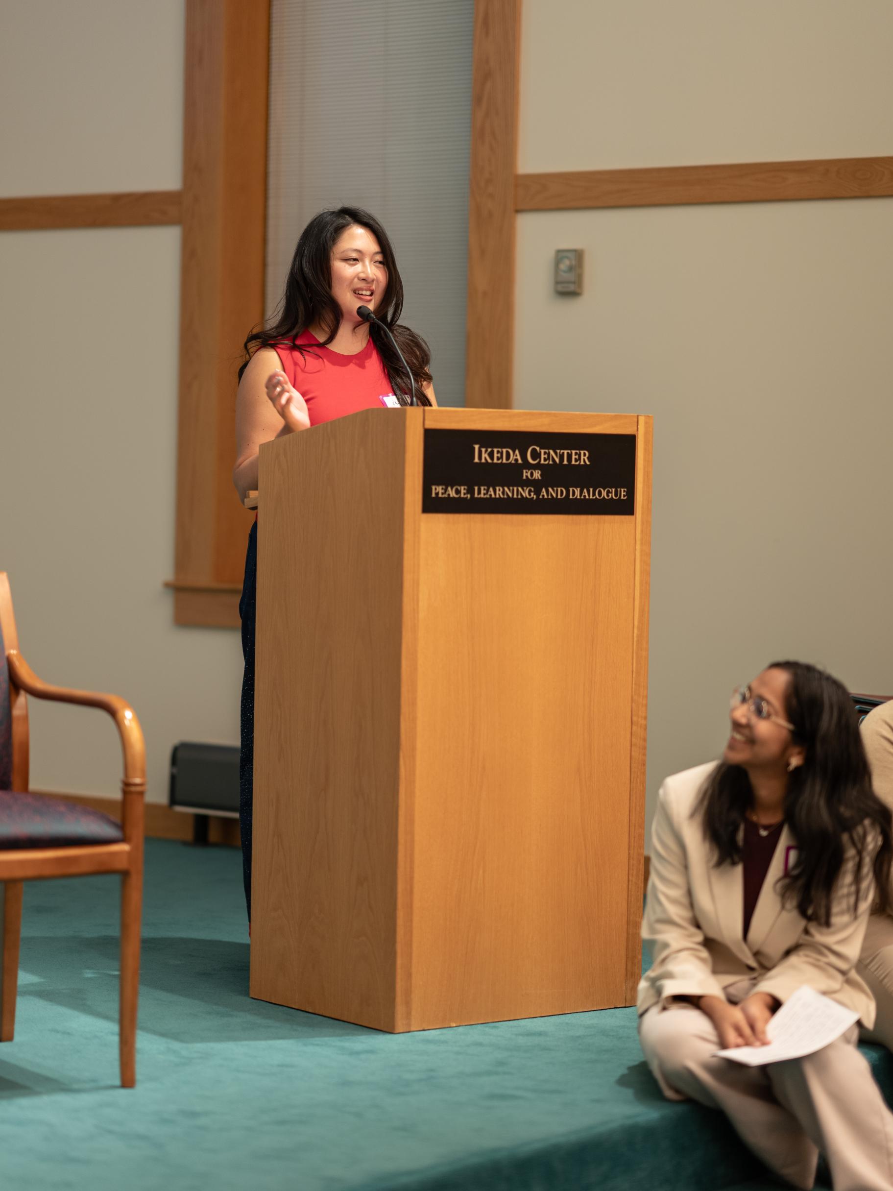 ICYC member Chiara speaking at the 2026 Ikeda Forum